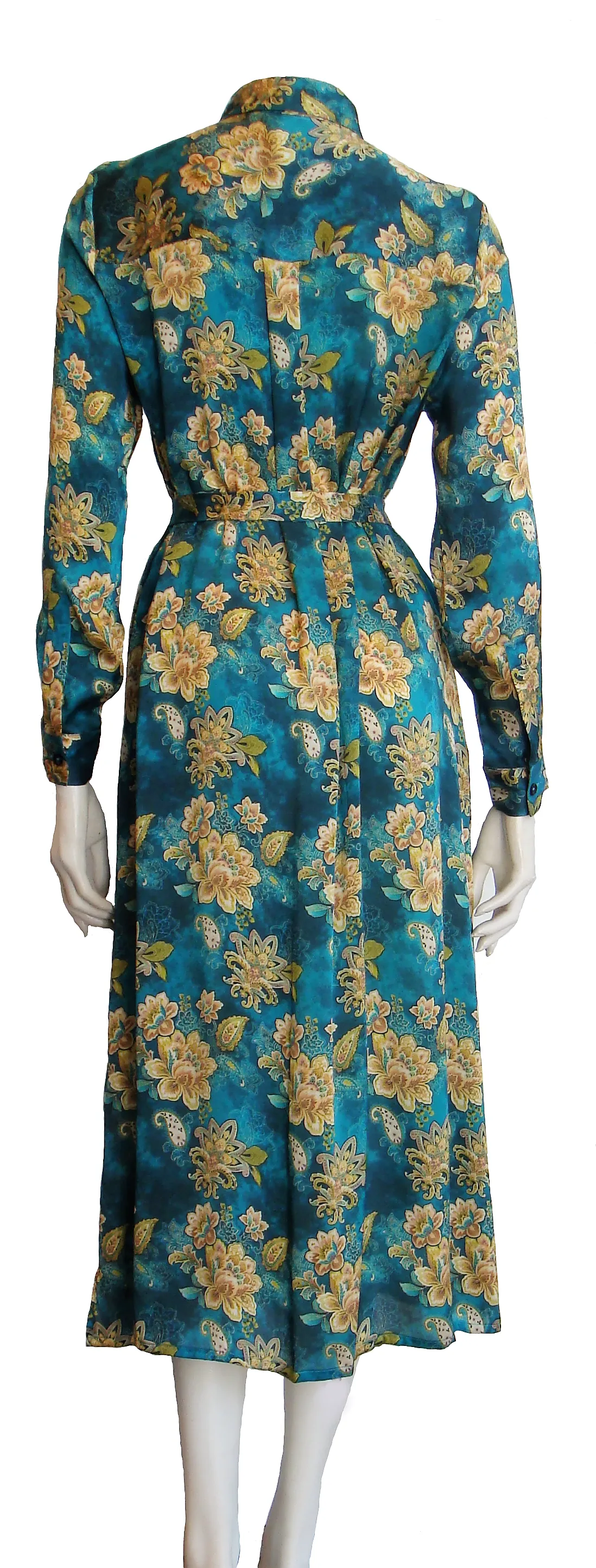 100% Italian Silk Satin Stretch/charmeuse silk Teal, Gold and Green Print Shirtdress/Coat UK Size 8-12 by I LOVE LOLA London