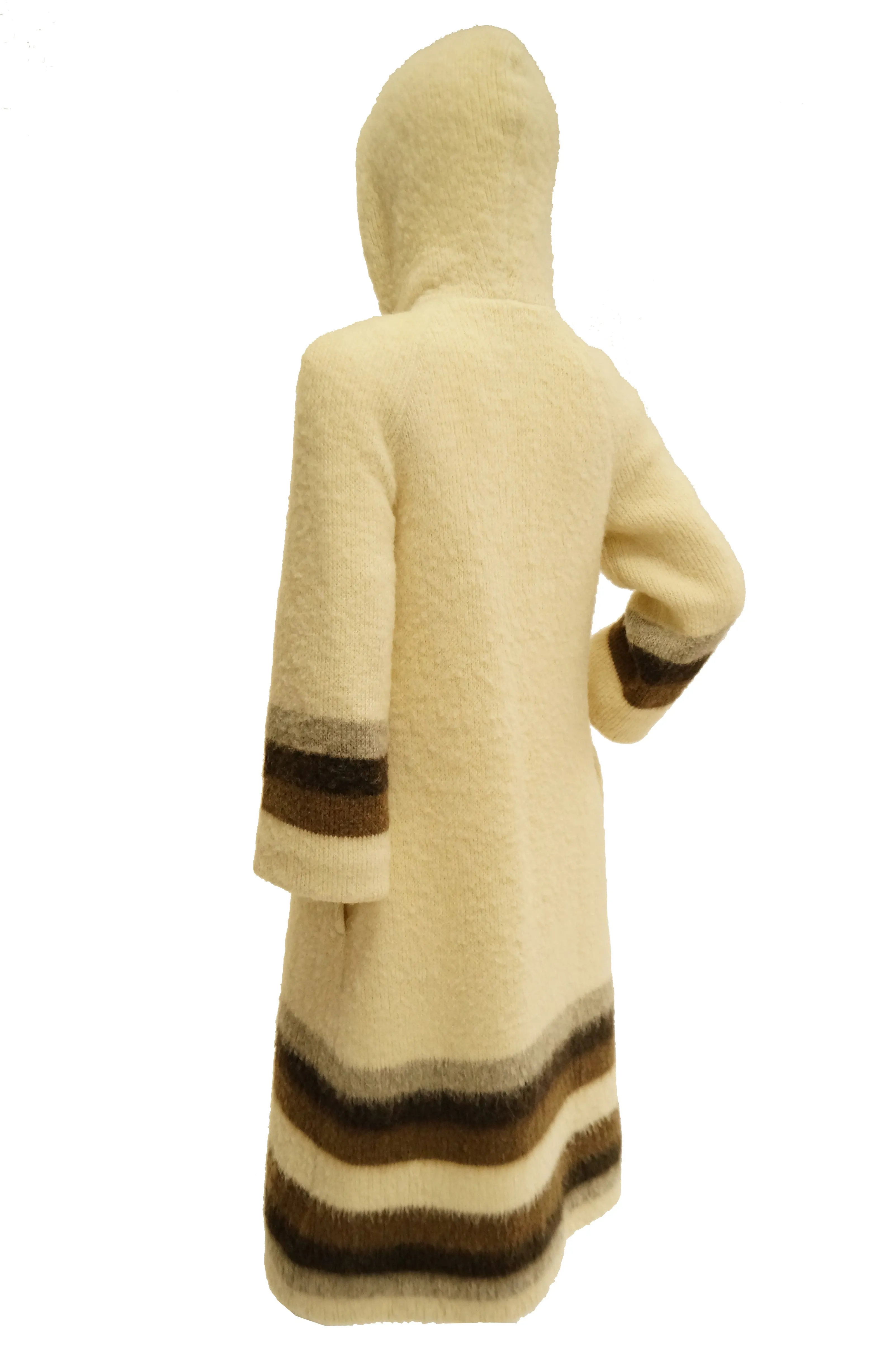 1960s Hilda Icelandic Wool Coat with Hood and Stripe Detail