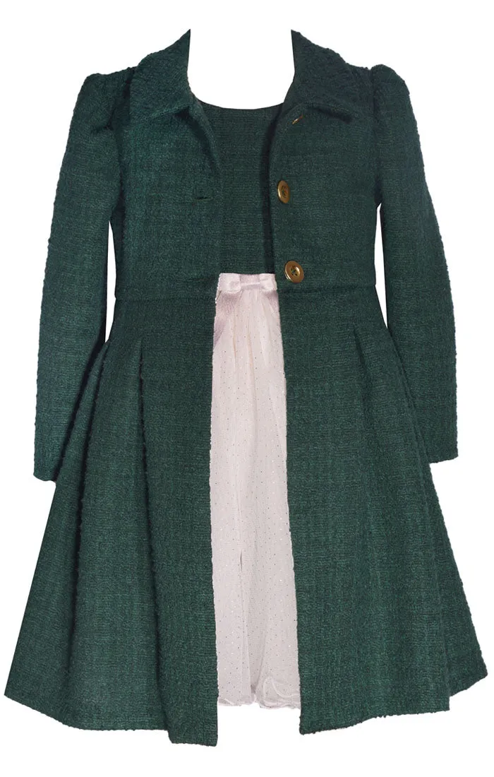 Adorable two-piece set consisting of a dress and a coat.