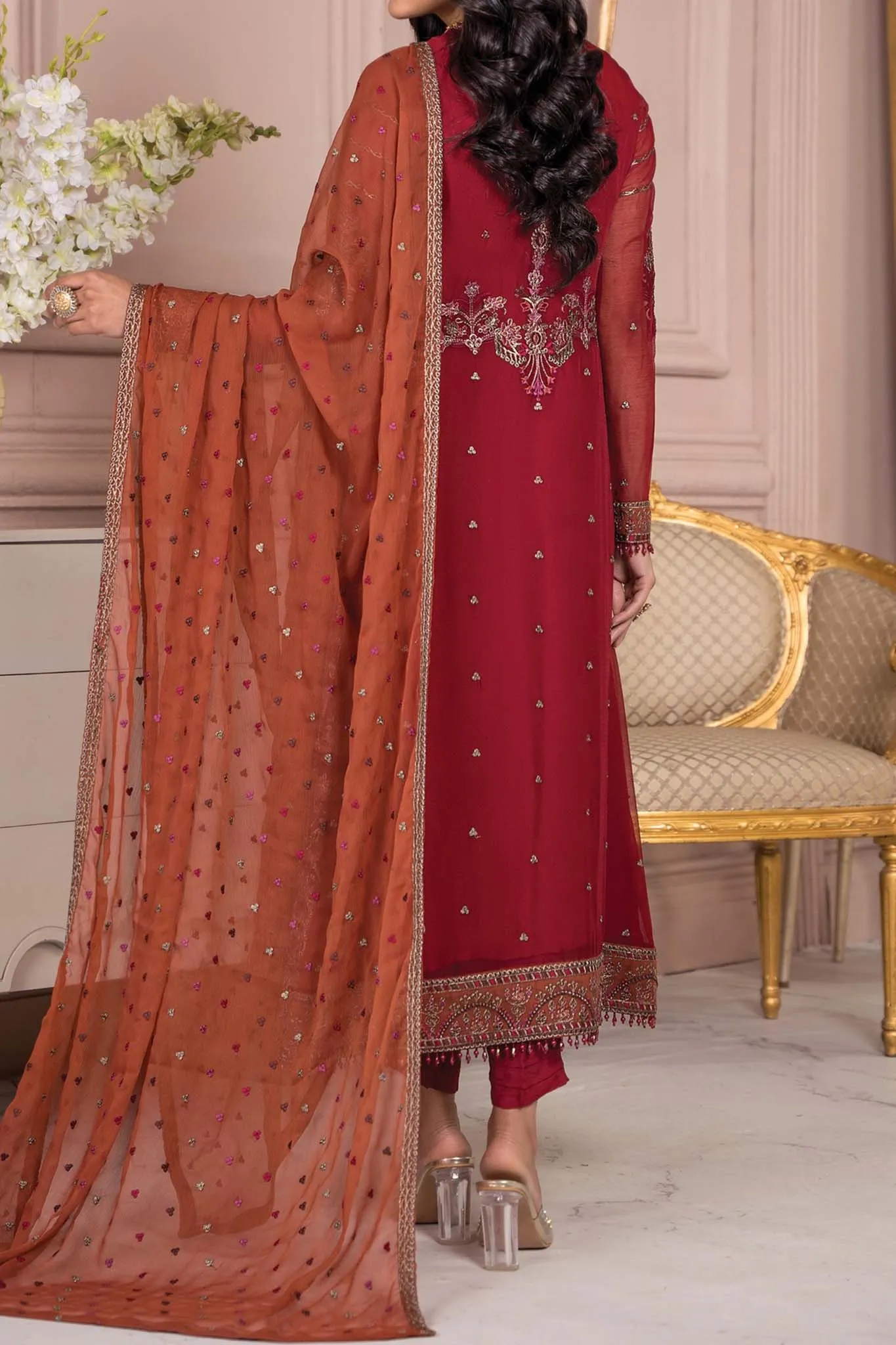 Afreen by Zarif Unstitched 3 Piece Festive Formal Collection'2023-ZA-08-Garnet