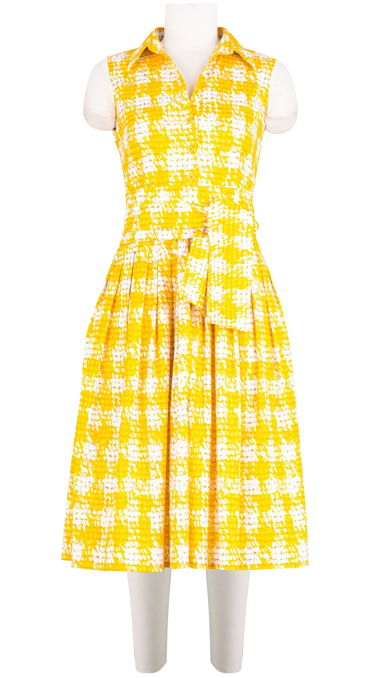 Audrey Dress #2 Shirt Collar Sleeveless Long Length Cotton Stretch (Ratan Houndstooth)