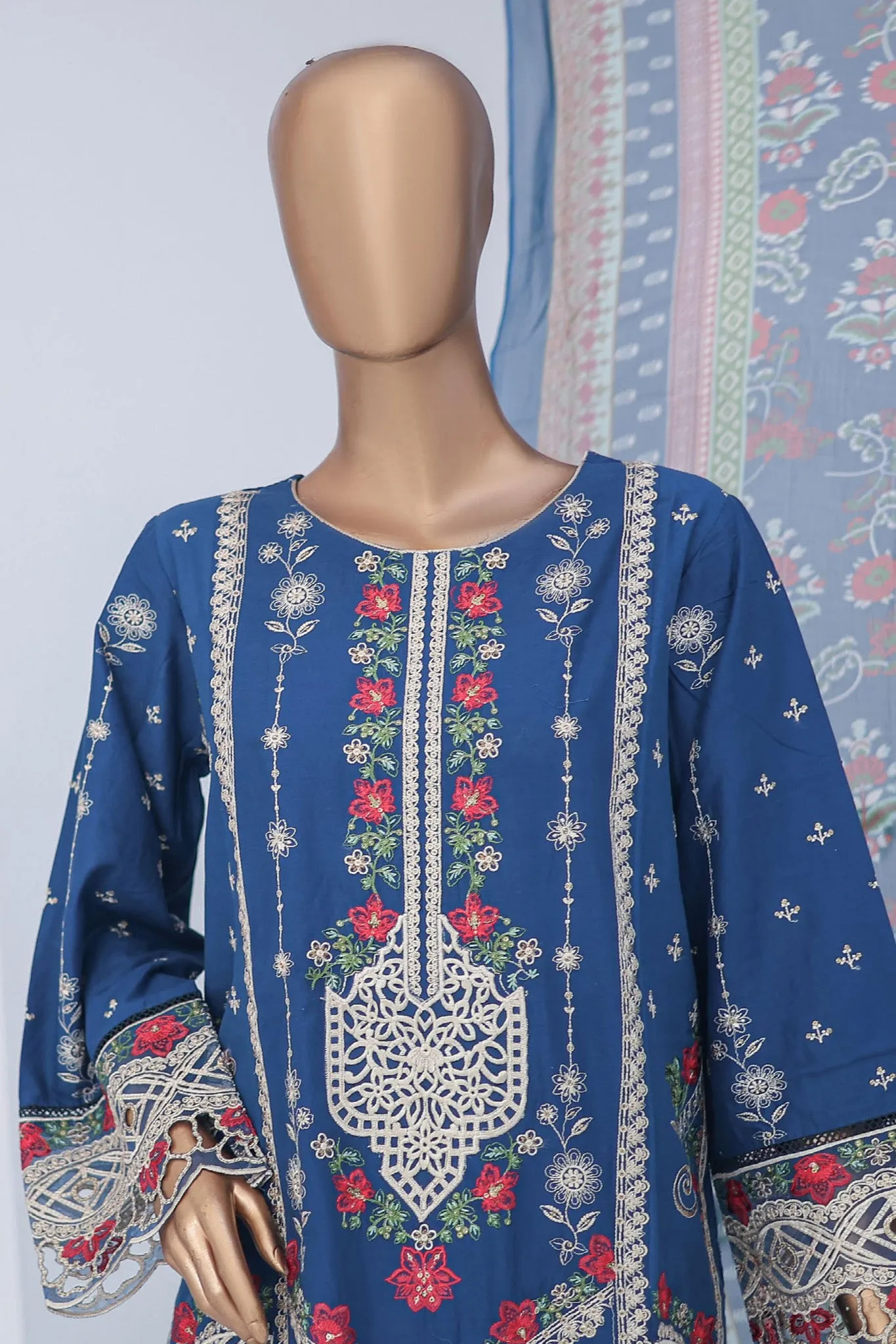 Bin Saeed Stitched 3 Piece Luxury Emb Cotton Collection'2024-LF-957-Navy Blue