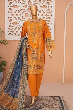 Bin Saeed Stitched 3 Piece Luxury Emb Lawn Collection'2024-LF-742-Orange