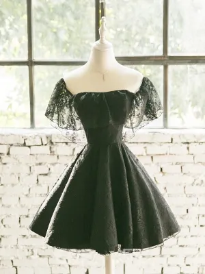 Black Off Shoulder Lace Sweetheart Lovely Short Homecoming Dress, Black Party Dress