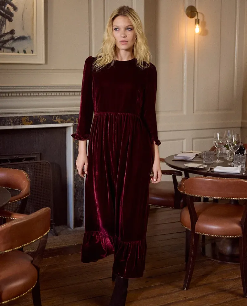 By Iris Shae Burgundy Velvet Dress