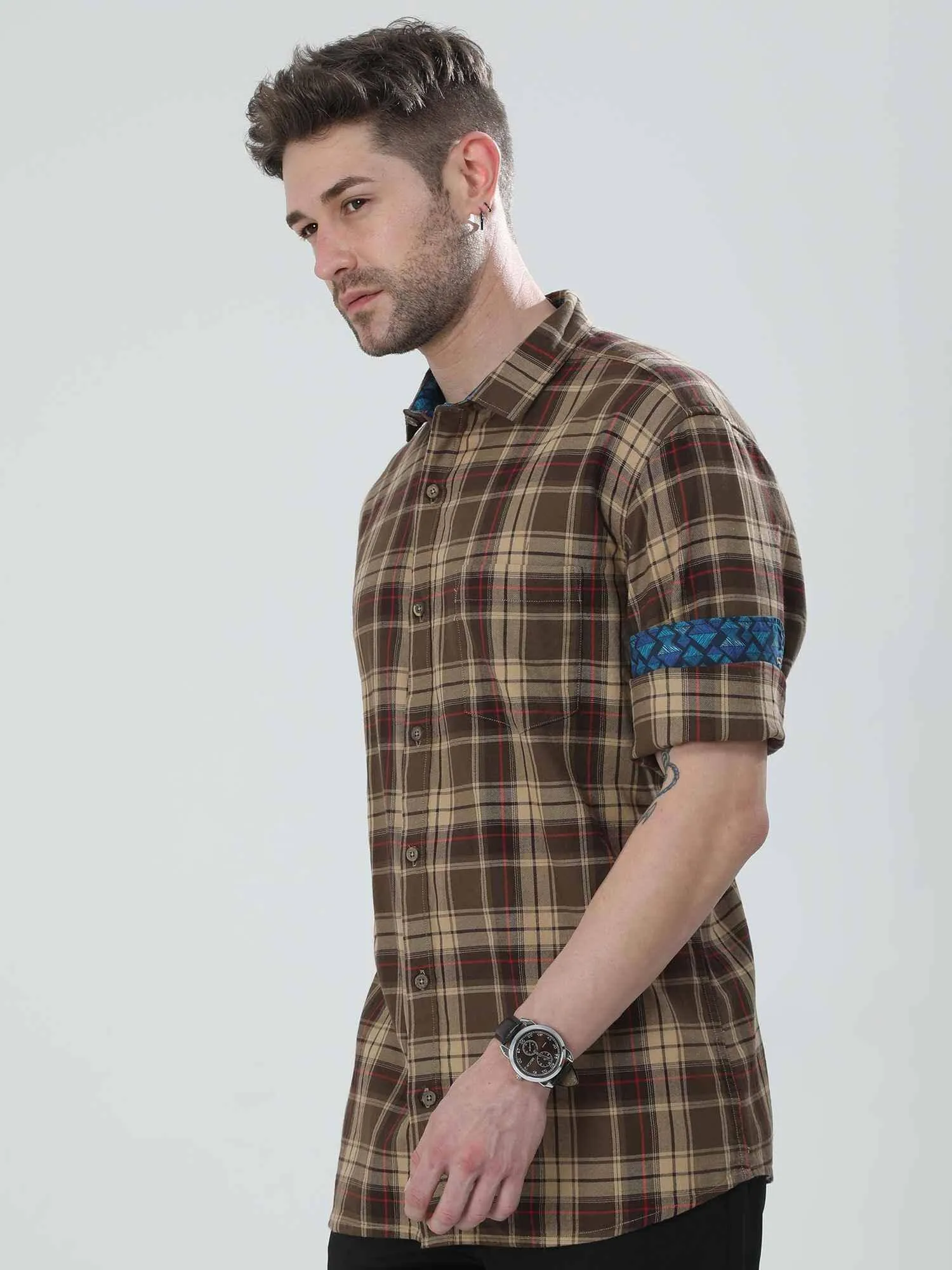 Caramel Checkered Cotton Shirt