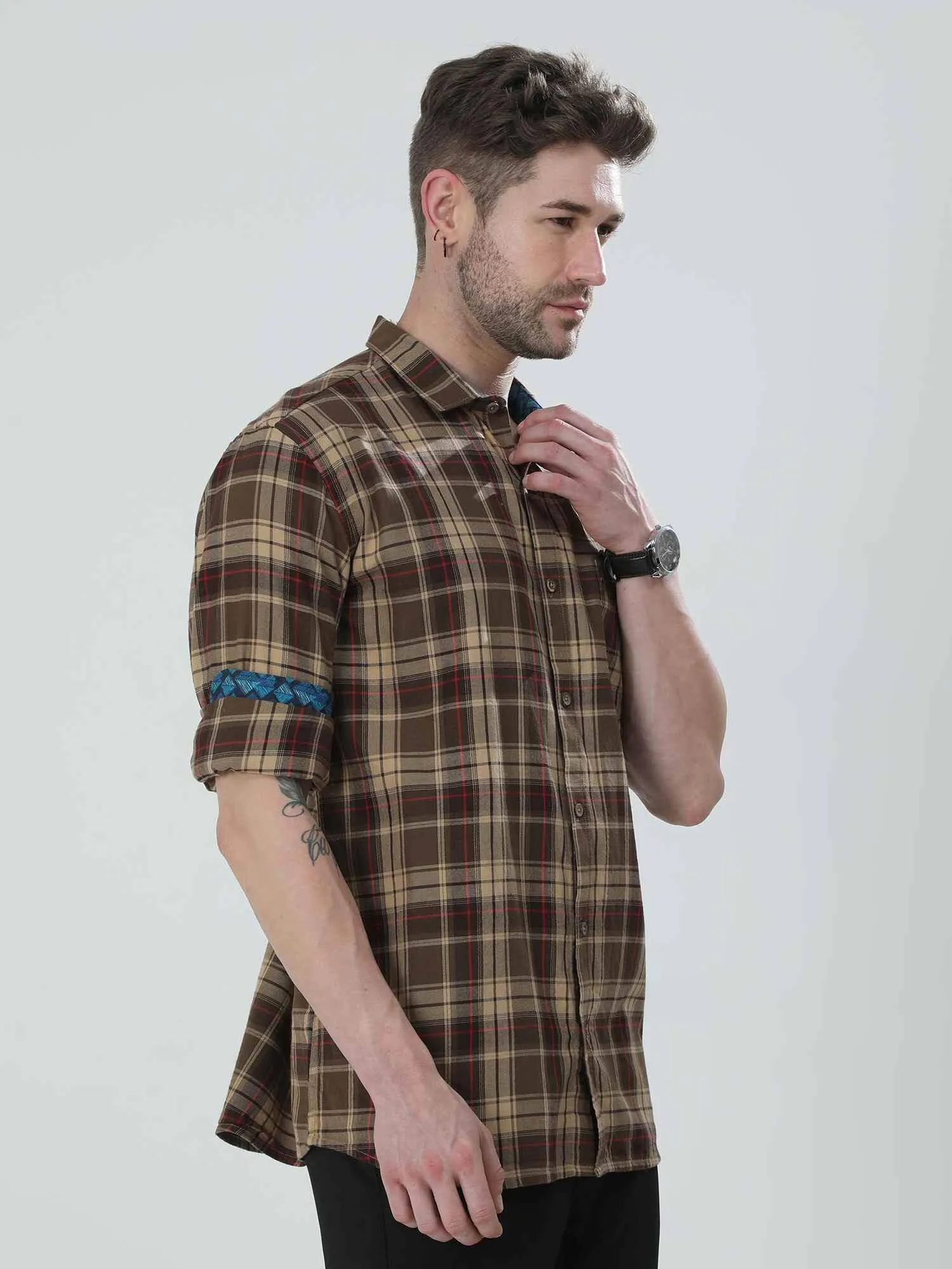 Caramel Checkered Cotton Shirt