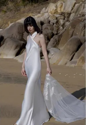 Casual Simple Silk Fitted Wedding Dress for Summer Wedding