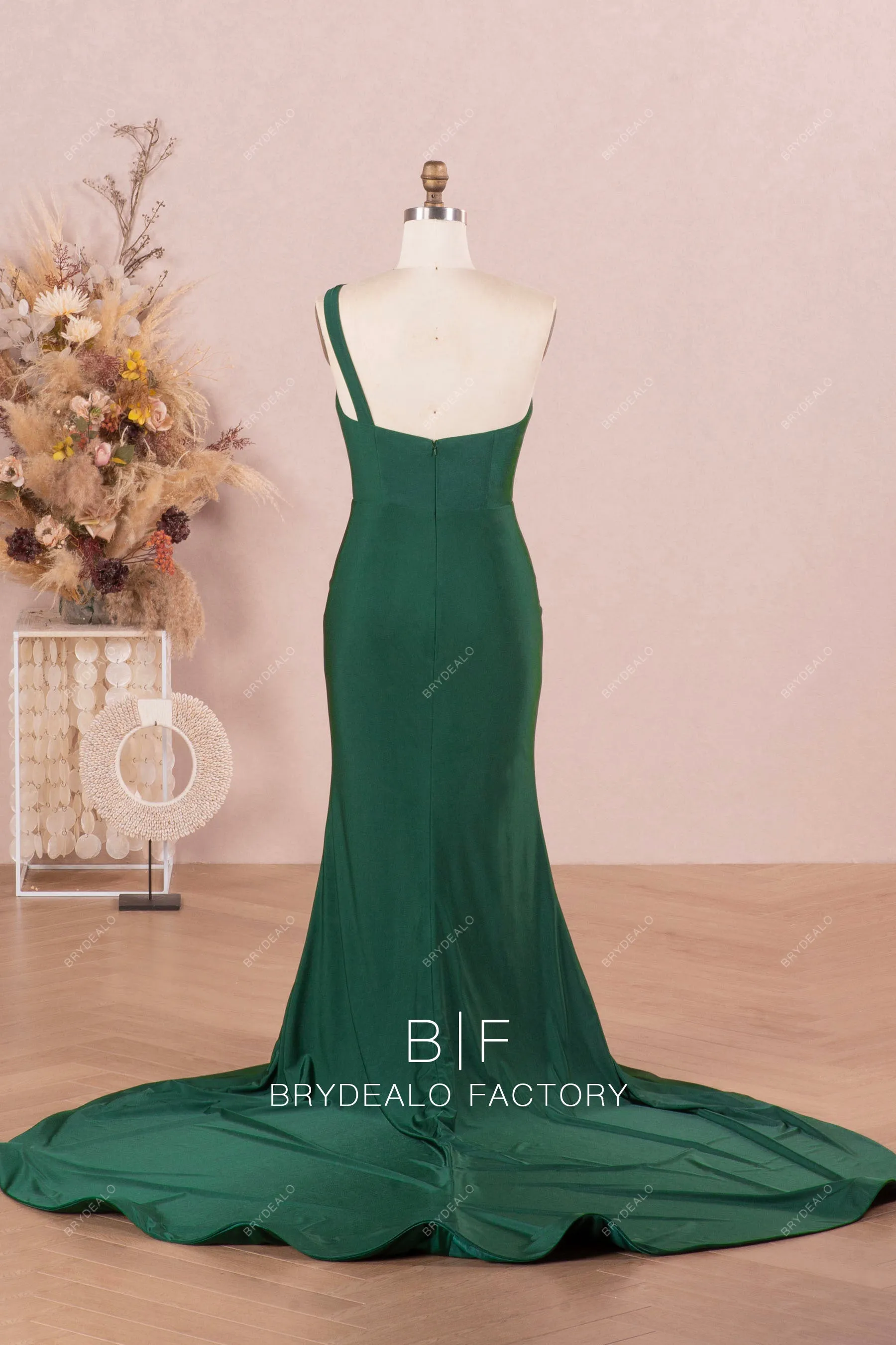 Dark Green Jersey Sleeveless Sweetheart Mermaid Slit Long Dress