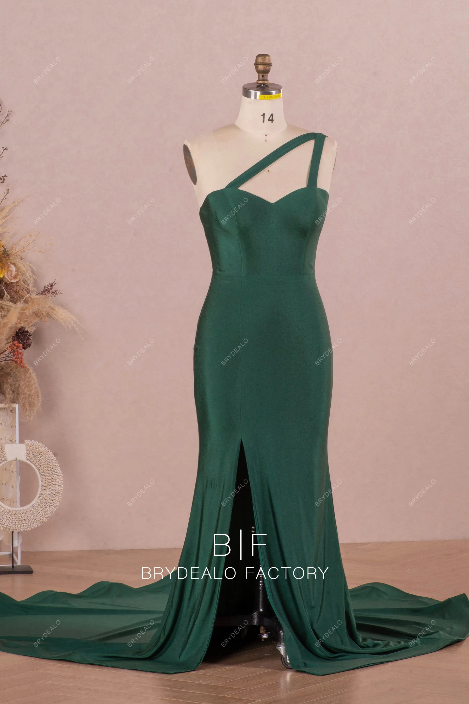 Dark Green Jersey Sleeveless Sweetheart Mermaid Slit Long Dress