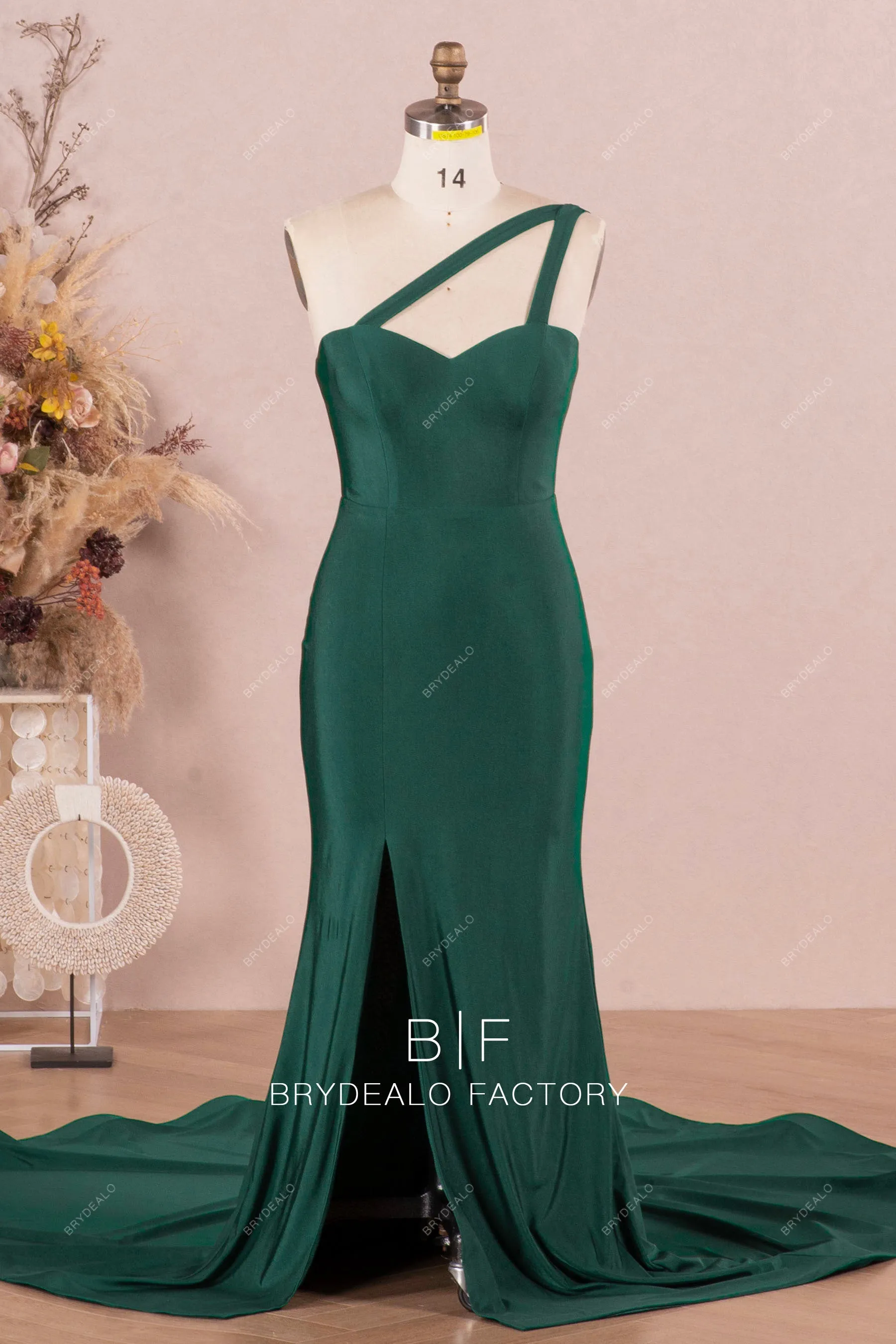 Dark Green Jersey Sleeveless Sweetheart Mermaid Slit Long Dress