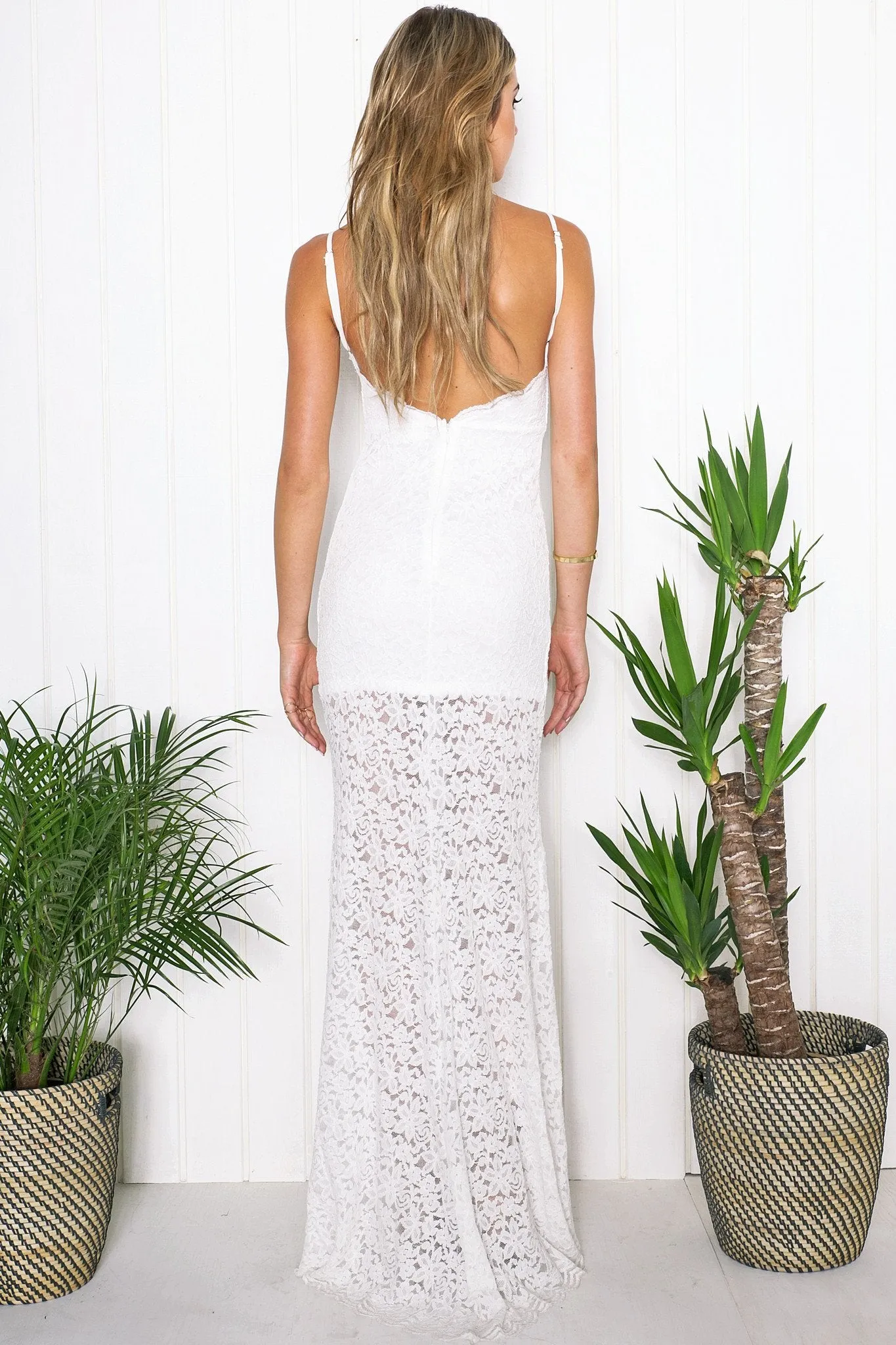 Evie Lace High-Slit Maxi Dress