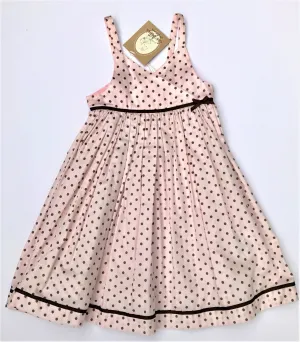 Floriane of France Girls Sundress Pale Pink Polka-dot Print