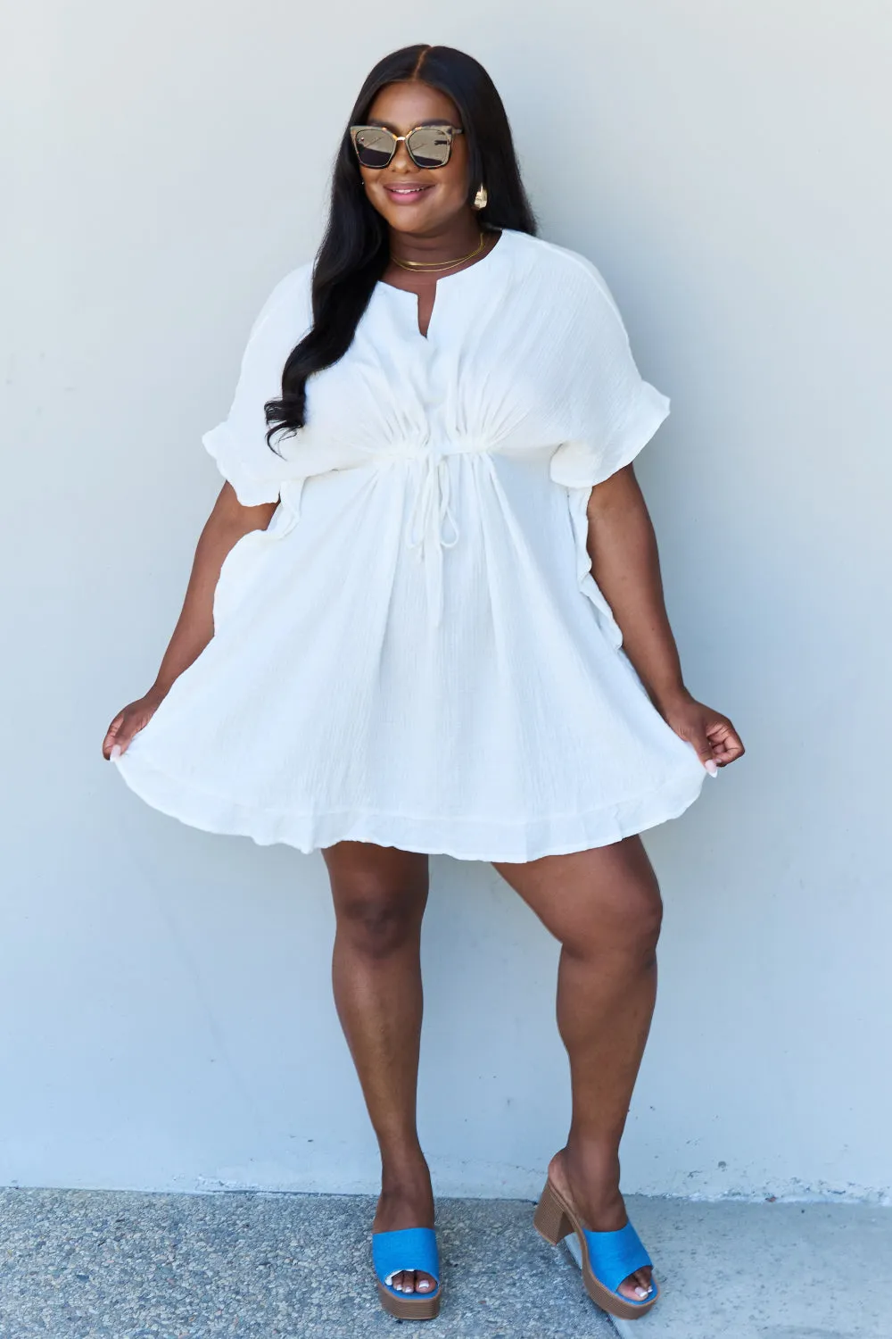 Full Size Ruffle Beach Dress White