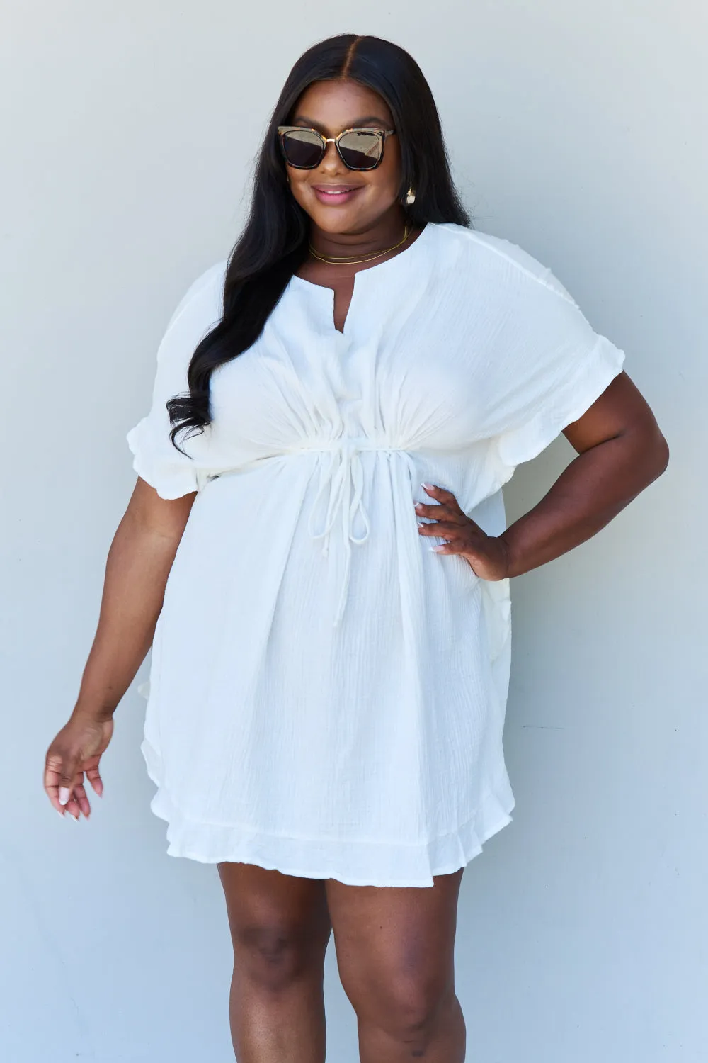 Full Size Ruffle Beach Dress White