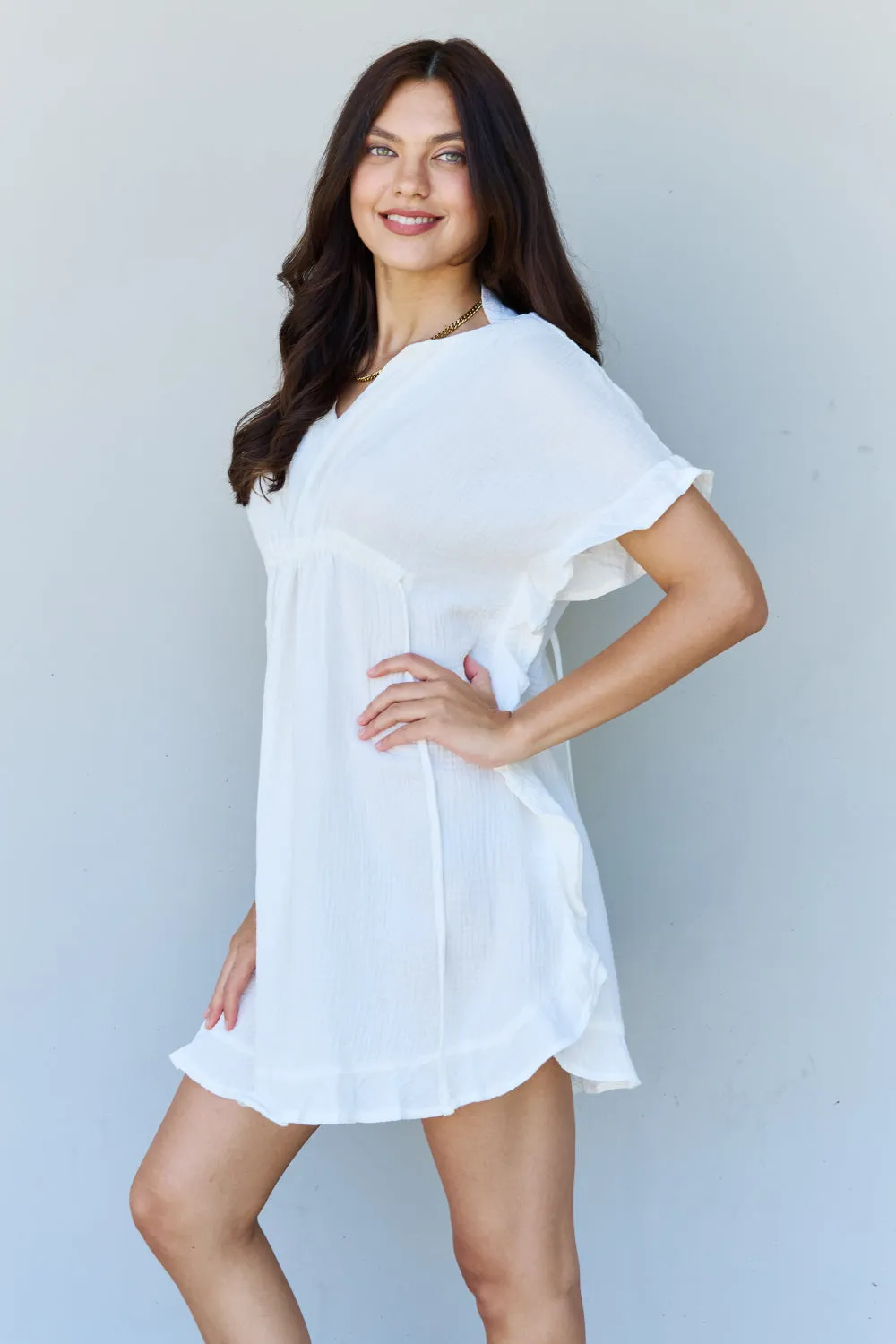 Full Size Ruffle Beach Dress White