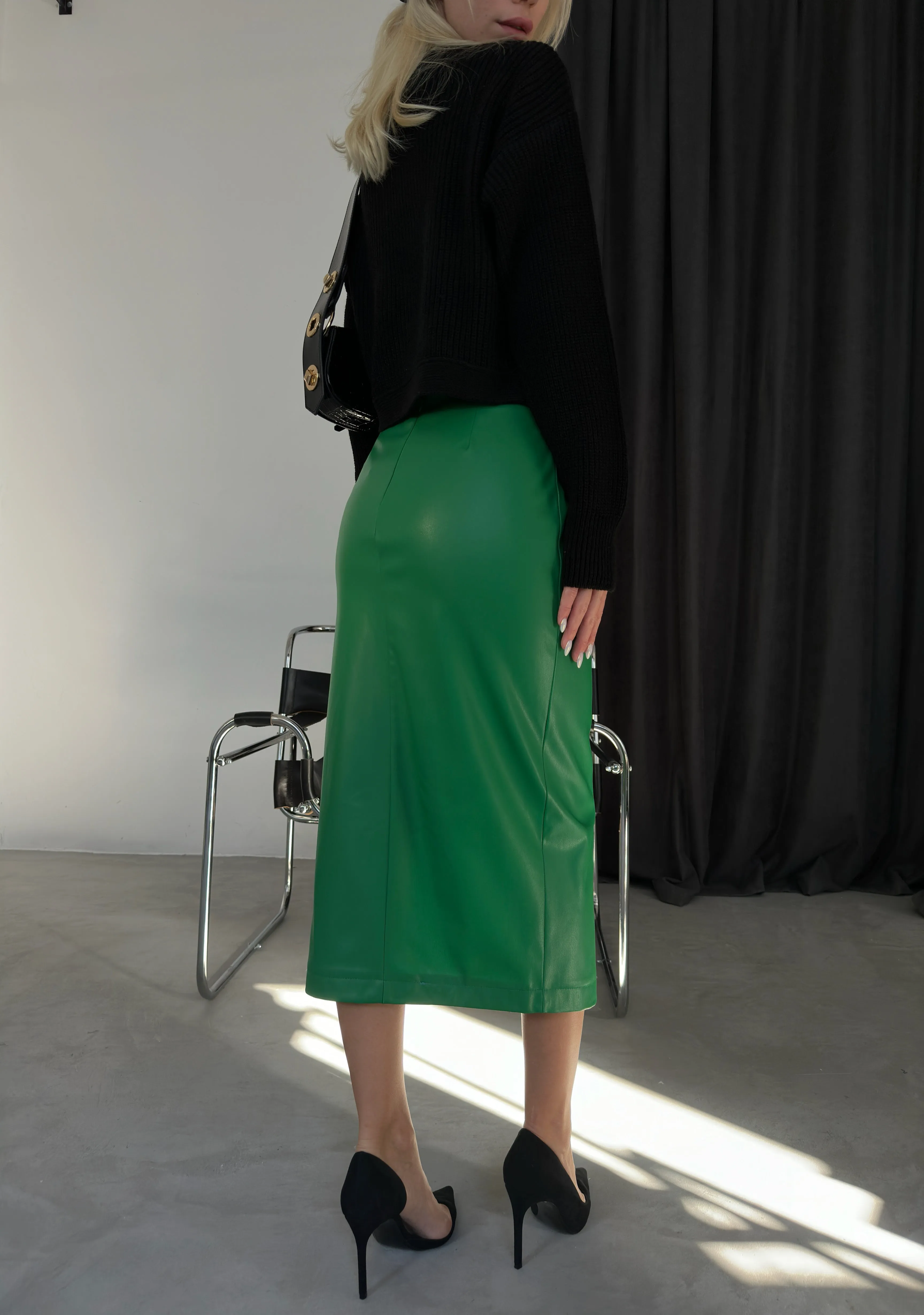 Gathered Leather Skirt