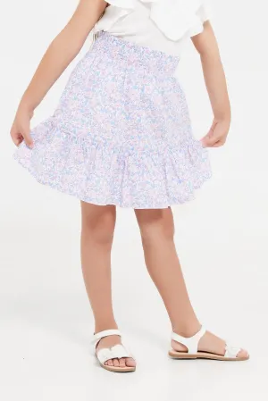 Girls Lilac Pleated Printed Skirt