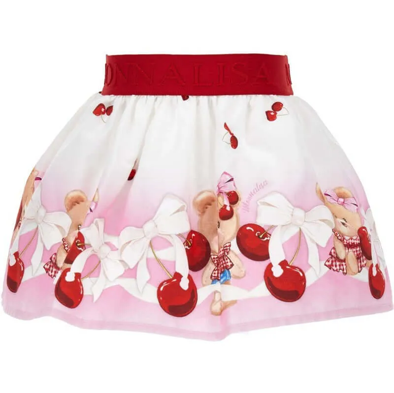 Girls Red Teddy Print Skirt