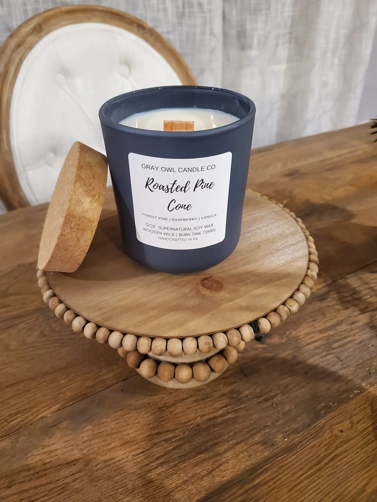 Luxury Wooden Wick Candle | Cork Lid | Matte Blue