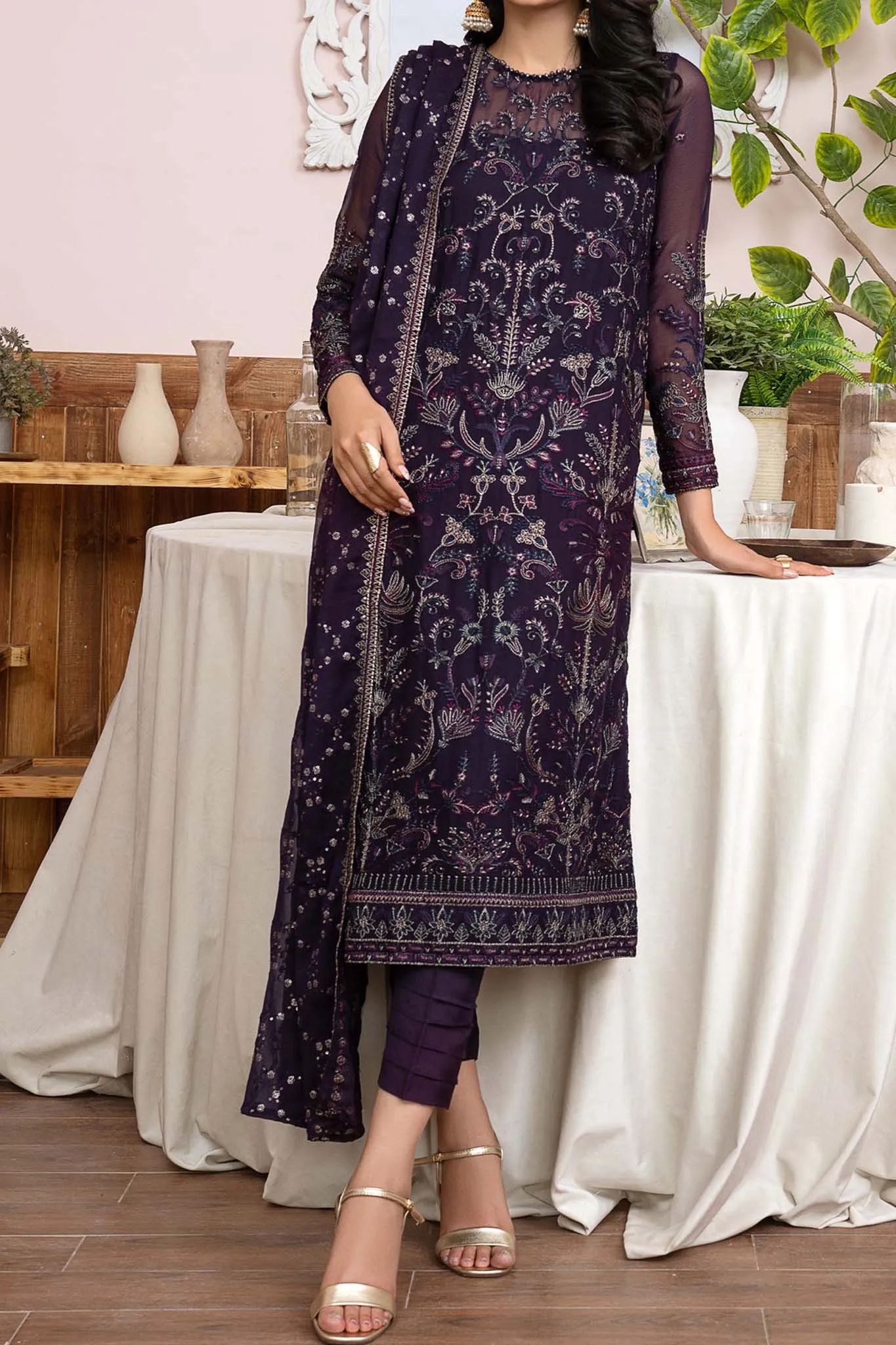 Meeral by Zarif Unstitched 3 Piece Emb Chiffon Collection'2023-ZLM-05-Scarlett