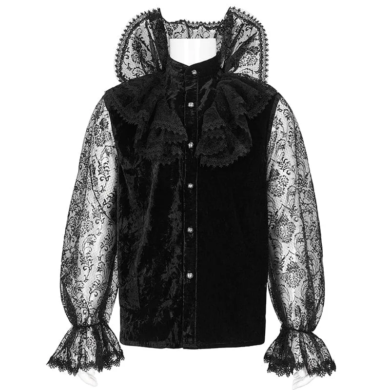 Men's Gothic Stand Collar Lace Sleeved Shirt