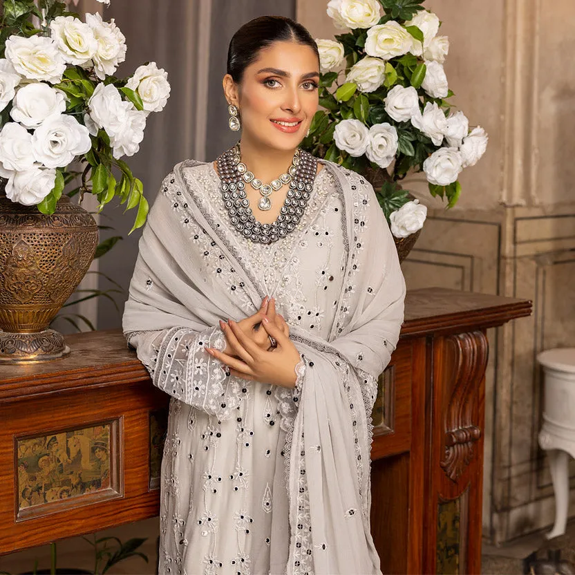 Merakish Luxury Embroidered Chiffon Collection – Cloud Gray