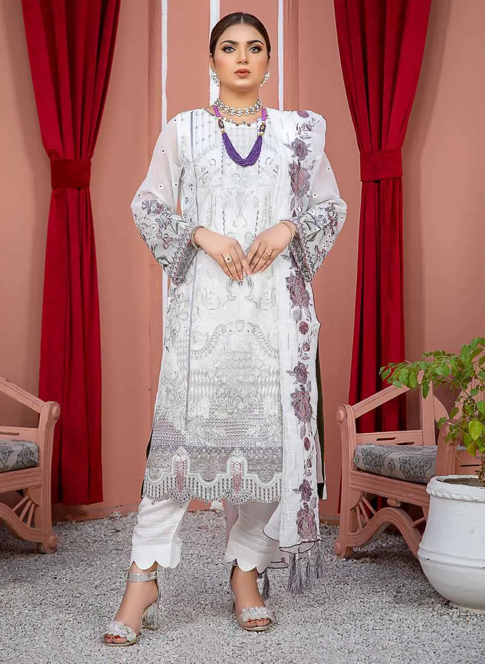 Evergreen Luxurious Embroidered Chiffon Collection Dress - DN-04