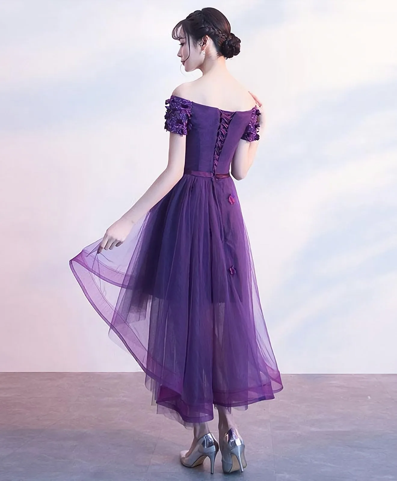 Purpler Tulle Lace Short Prom Dress Purple Evening Dress