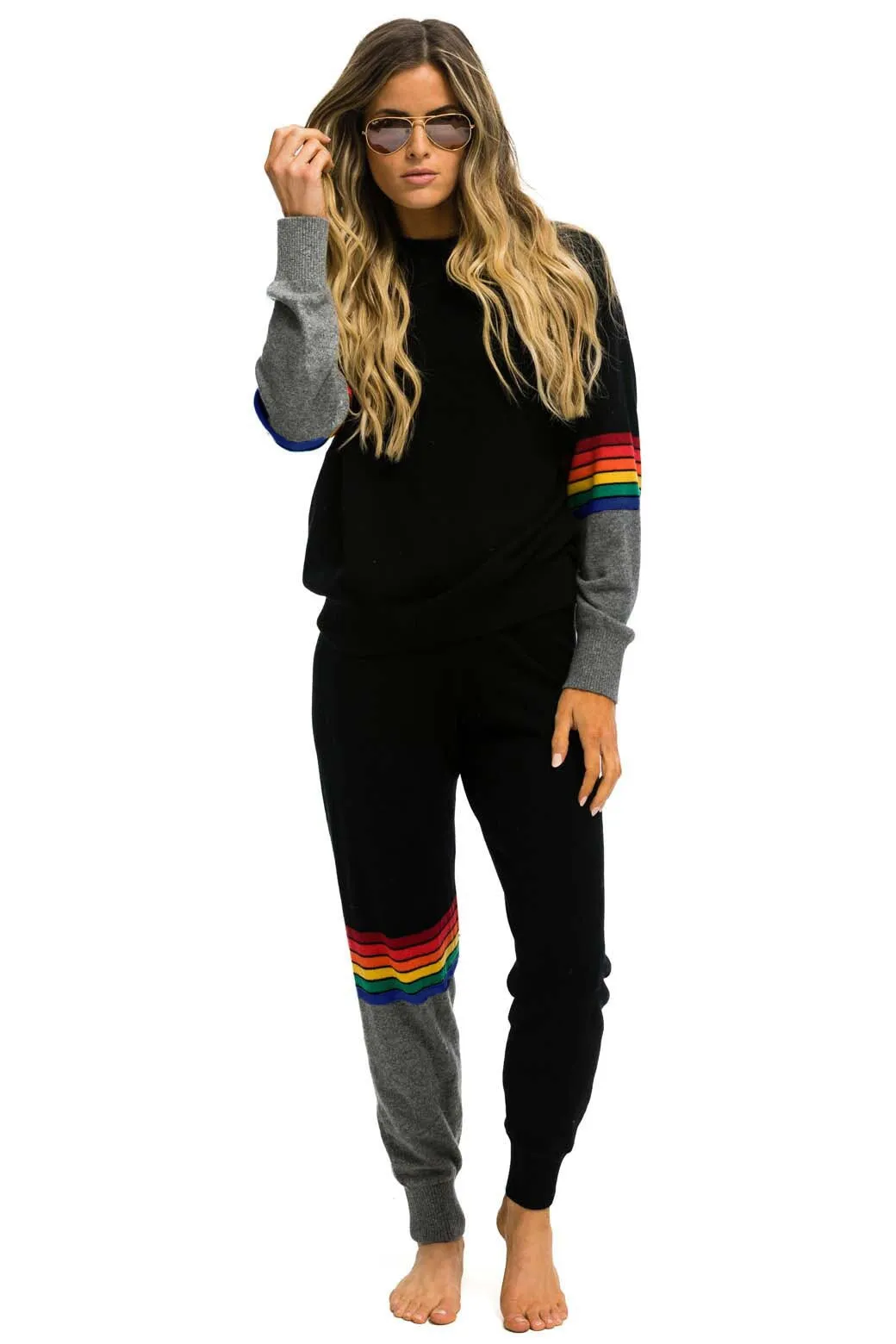 RAINBOW STRIPE CASHMERE LIGHT SWEATER PANT	- BLACK // CHARCOAL