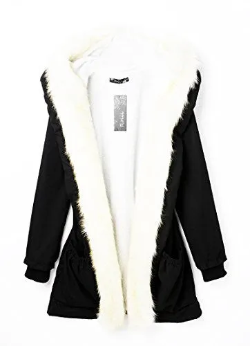 Roiii Women Thicken Warm Winter Coat Hood Parka Overcoat Long Jacket Outwear (Medium (6-8), Black)