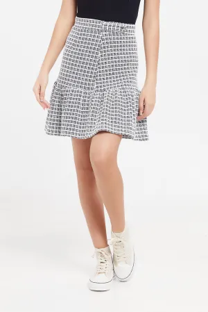 Senior Girls Black And White Checkered Skirt