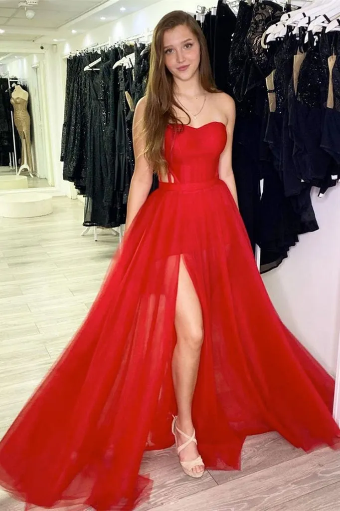 Sweetheart Red Evening Dress with Split