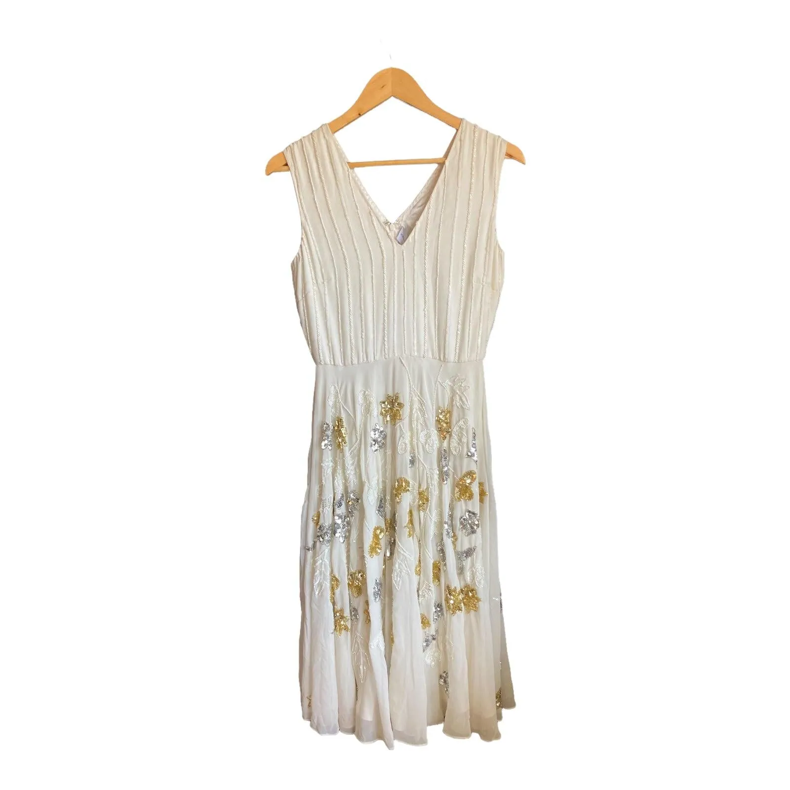 Virgos Lounge Cream Beaded Sleeveless Evening Dress UK Size 10