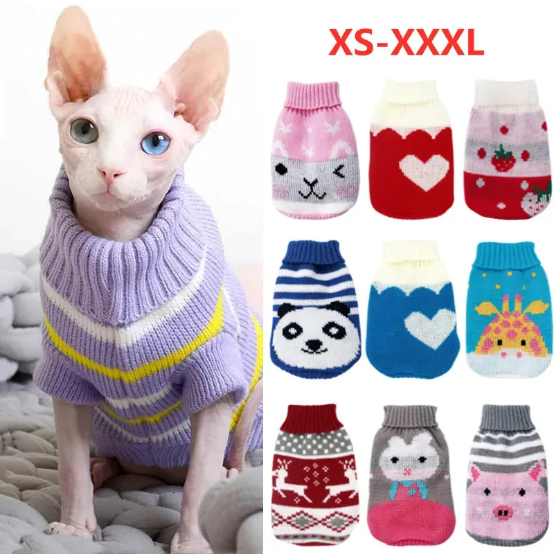 Warm Pet Winter Sweater Cartoon Print Clothing Knitting Coat for Small Pets