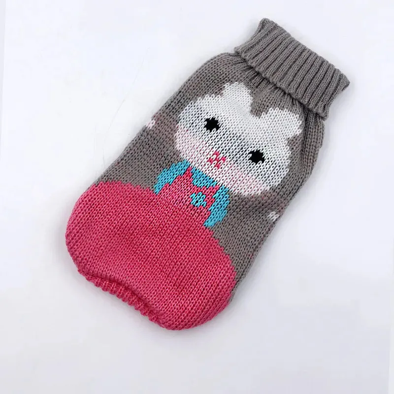 Warm Pet Winter Sweater Cartoon Print Clothing Knitting Coat for Small Pets