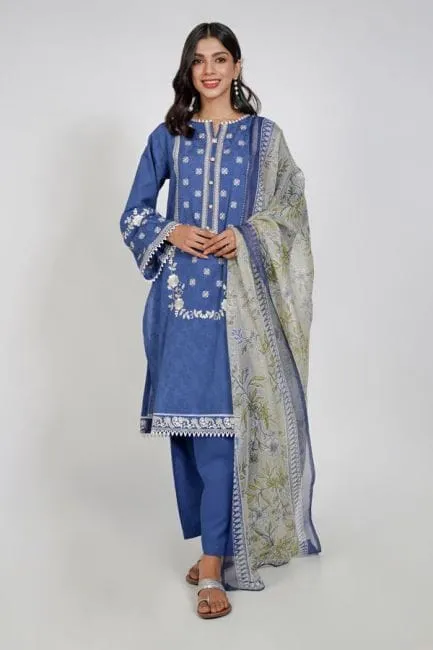 Zellbury Unstitched 3 PC Embroidered Lawn Collection Summer'22 - Bismark Blue - (WUC22E30555)